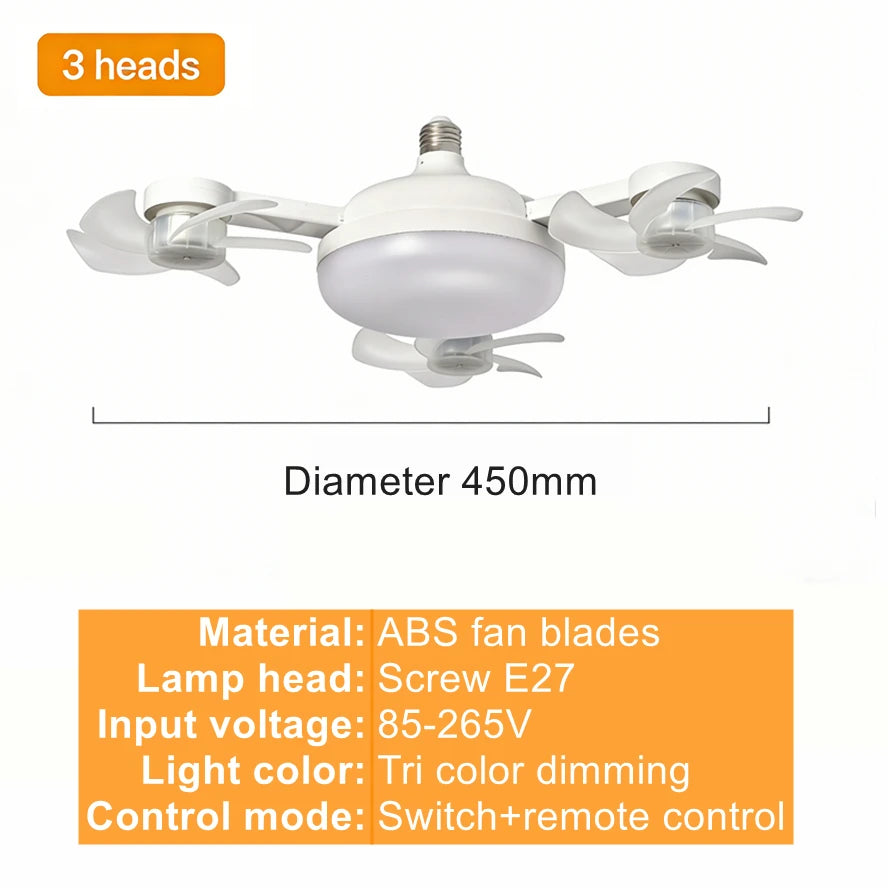 3/4 Heads Drone Style E27 Ceiling Fan Light 2-in-1 AC85-265V Three Colors LED Fan Lamp With Remote Control For Home Restaurant