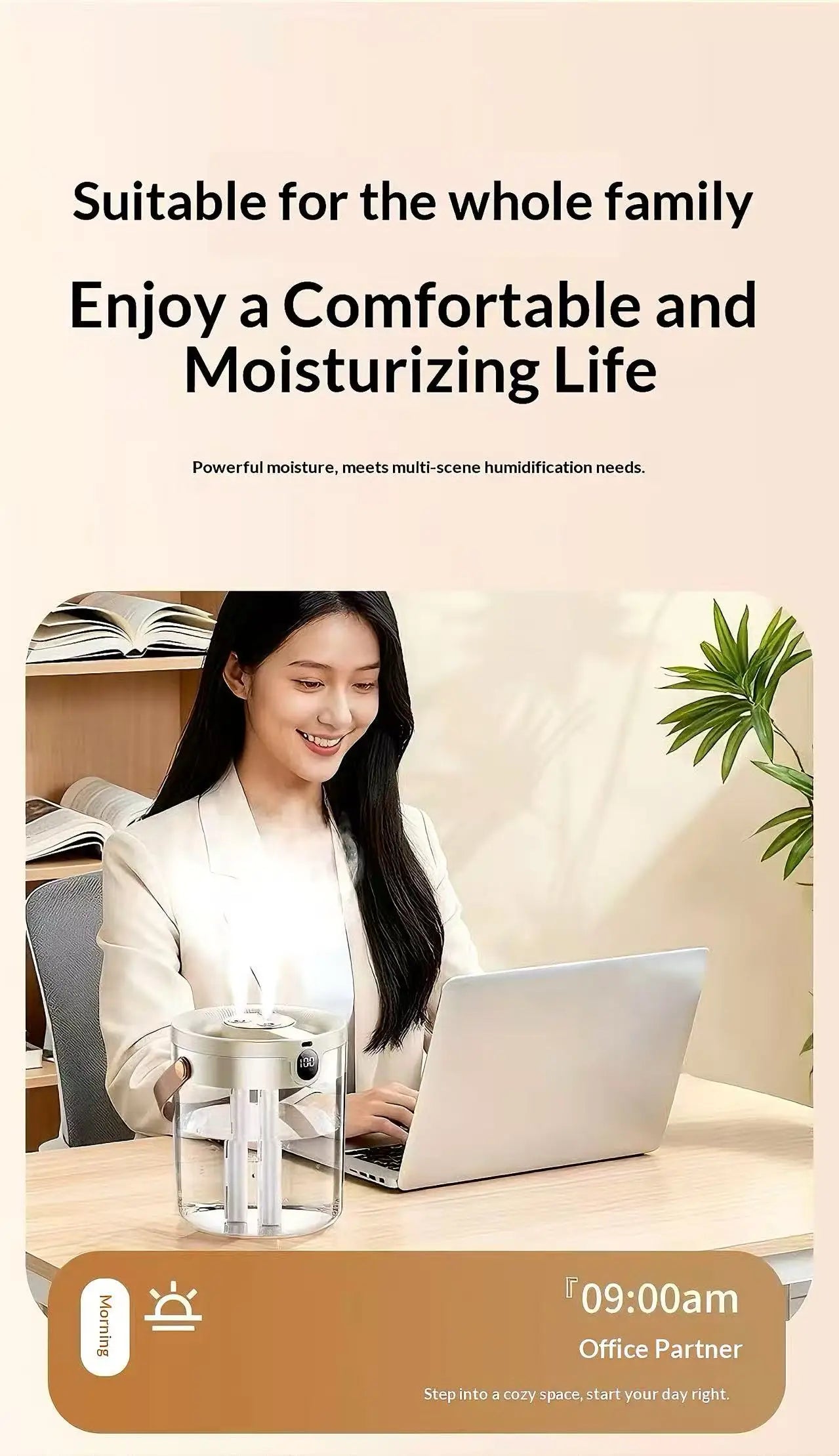 Smart 3 Spray Humidifier Digital Display Silent Large Volume Air Purifier Night Light Portable Desktop Home Bedroom Humidifier