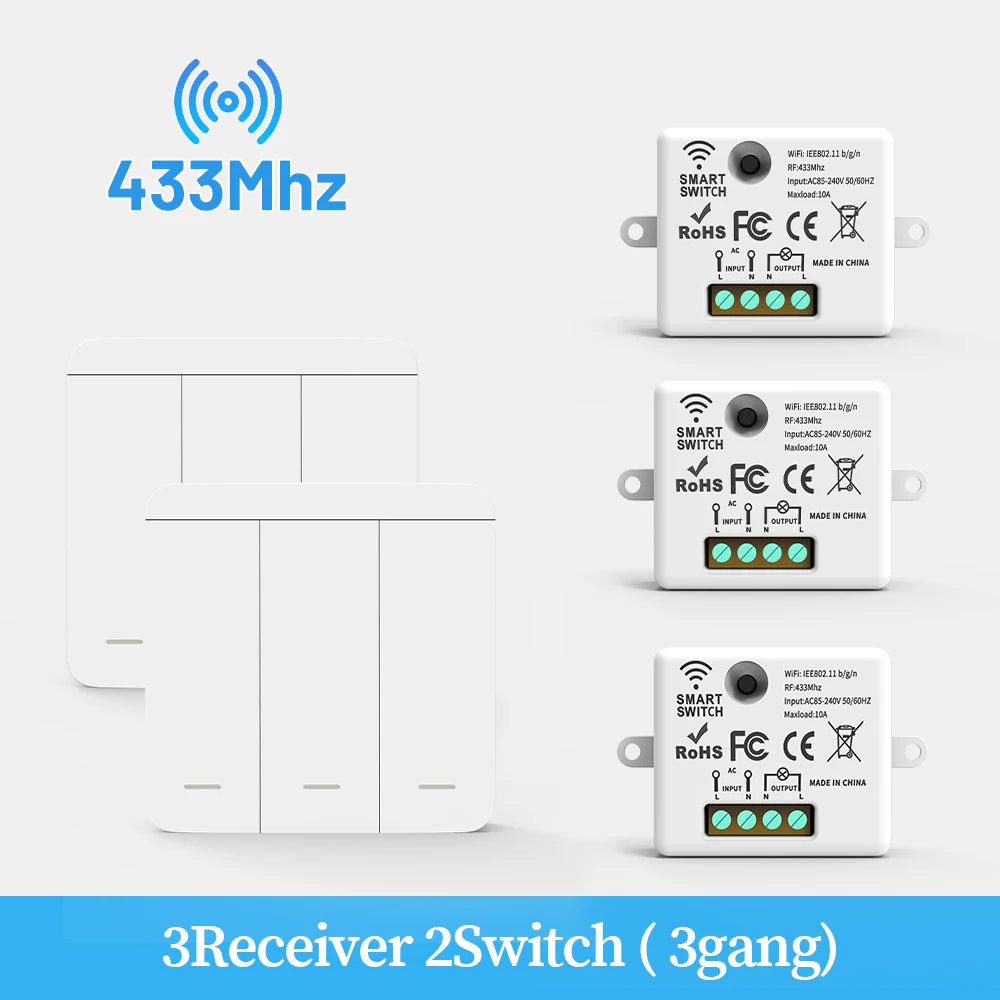 SIXWGH Wireless Light Switch Set 1/2/3Gang 433Mhz Push Button Home Remote Controller 10A 110V 220V For Led Light Lamp