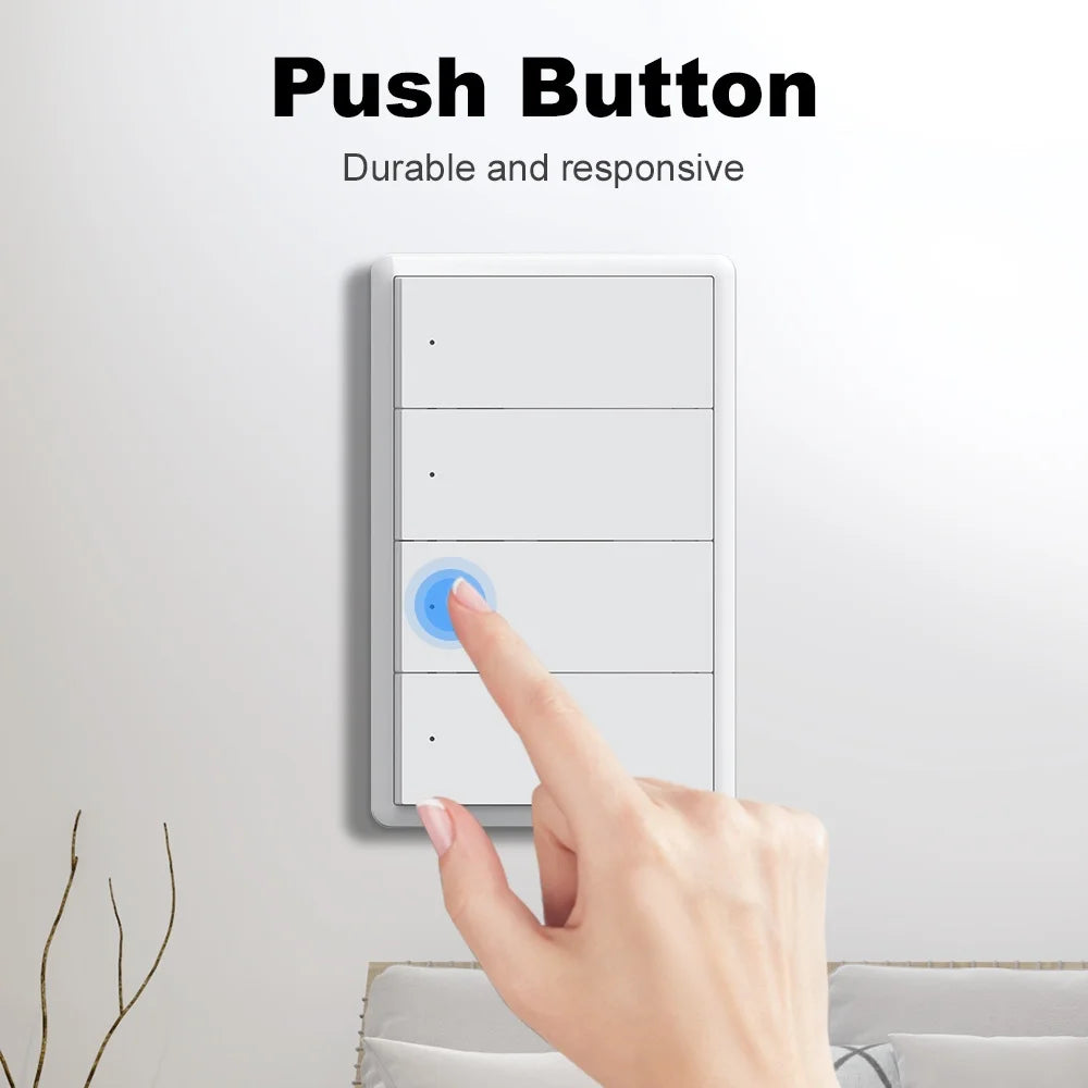 Smart Matter WIFI US Wall Light Switch Neutral Wire Optional 1-4 Gang Big Physical Push Button Voice Control Google Home Alexa