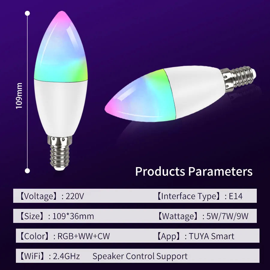 Wifi E14 Led Bulbs 220V Candle Light Tuya Smart Life Spotlight RGB Lamp with RF 2.4G Remote Group Voice Control Alexa Google