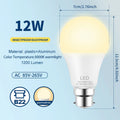 B22 9W 12W LED Bulb Energy Saving AC85-265V LED Lamp Bulb for Living Room Home Kitchen Garage Indoor