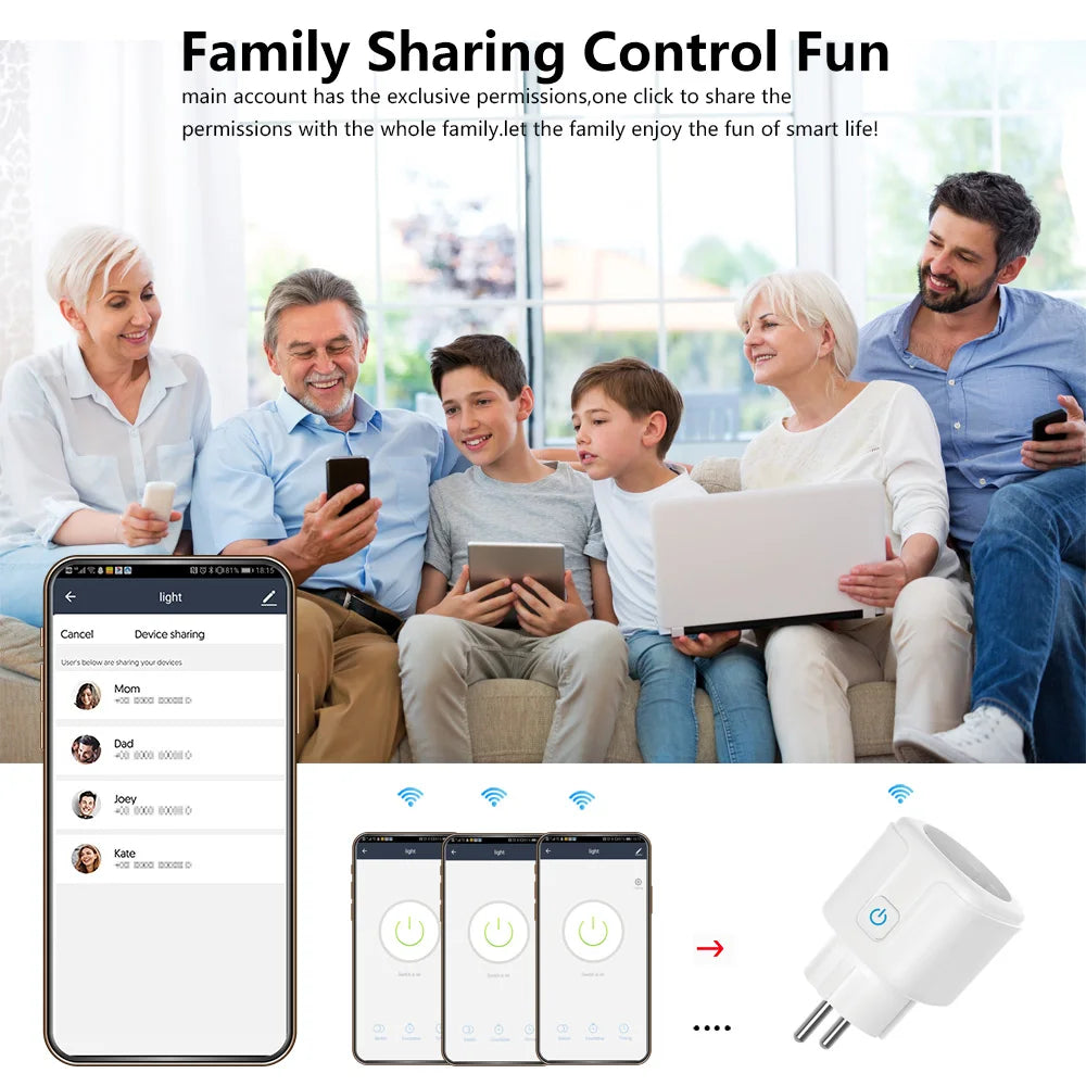 Tuya Smart Life APP Control Works With Alexa Google Home Smart Plug WiFi Socket EU 16A/20A With Power Monitor Timing Function T