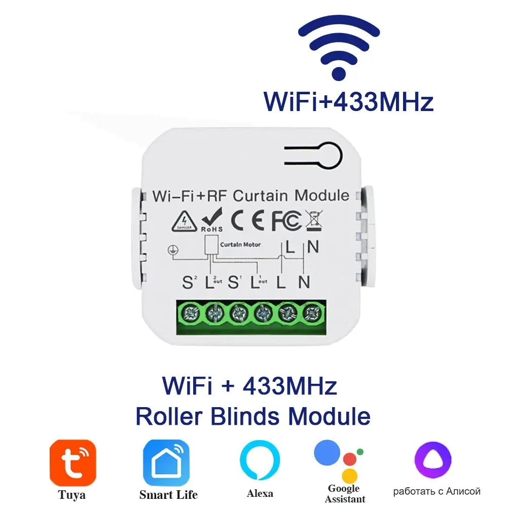 Wifi Smart Switch with RF 433Mhz Remote Tuya Smart Life Alexa Google App Voice Control Roller Blinds Shutters Projector Screen