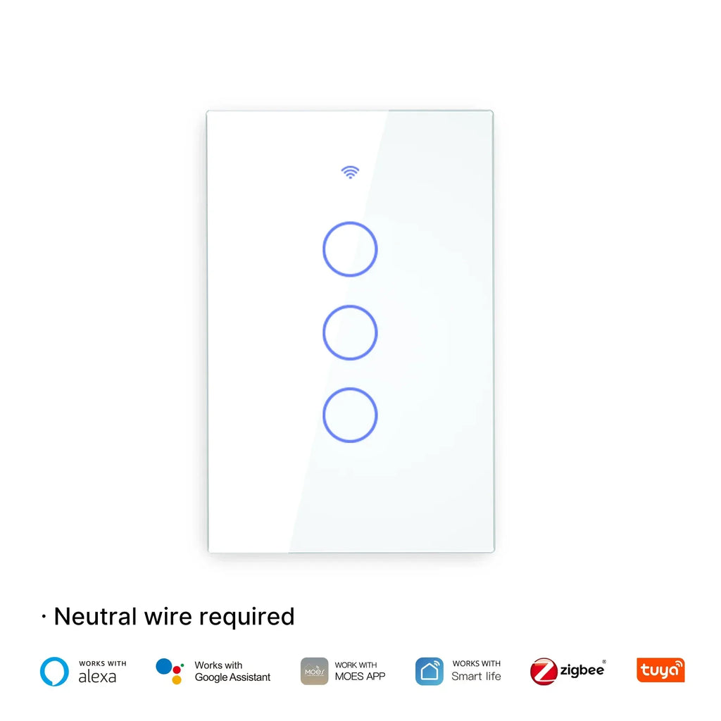 MOES Tuya ZigBee Smart Light Switch Touch Glass Panel Fireproof Neutral Wire Required Remote Control Work With Alexa Google Home