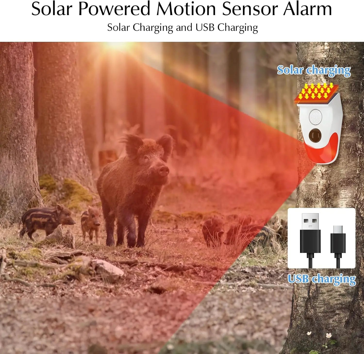 Solar Motion Sensor Outdoor Alarm,Adjustable Sensitivity Motion Activated Alarm,129db Sound Security Siren Light Ip67 For Home