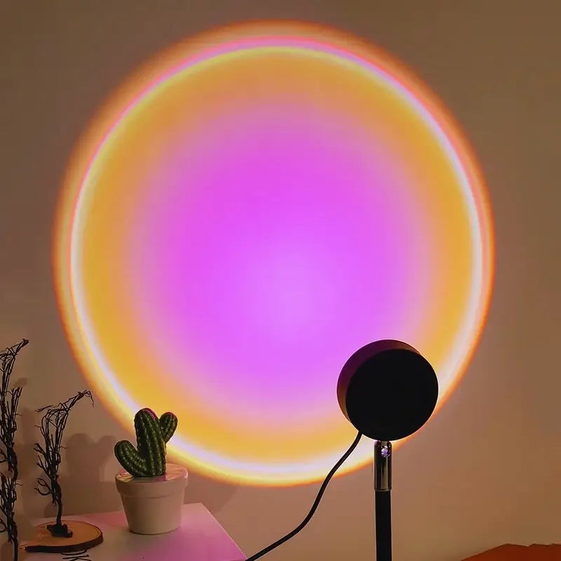 USB-powered sunset projection light, 16 color options, 360° rotating night light with remote control, perfect for bedroom, party