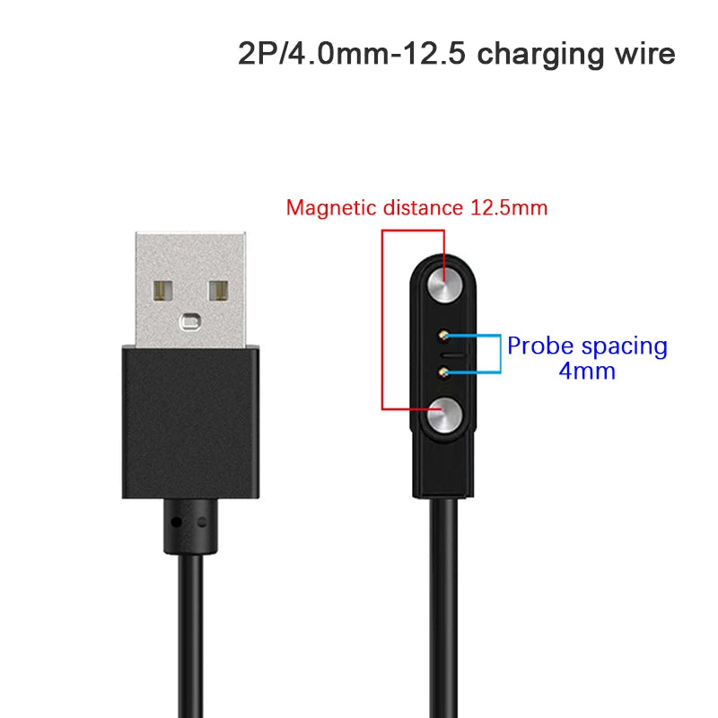 2 Pin Strong Magnetic USB Charge Cable Black/White Universal Smart Watch Charging Line Cord Rope Compatible With Various Devices