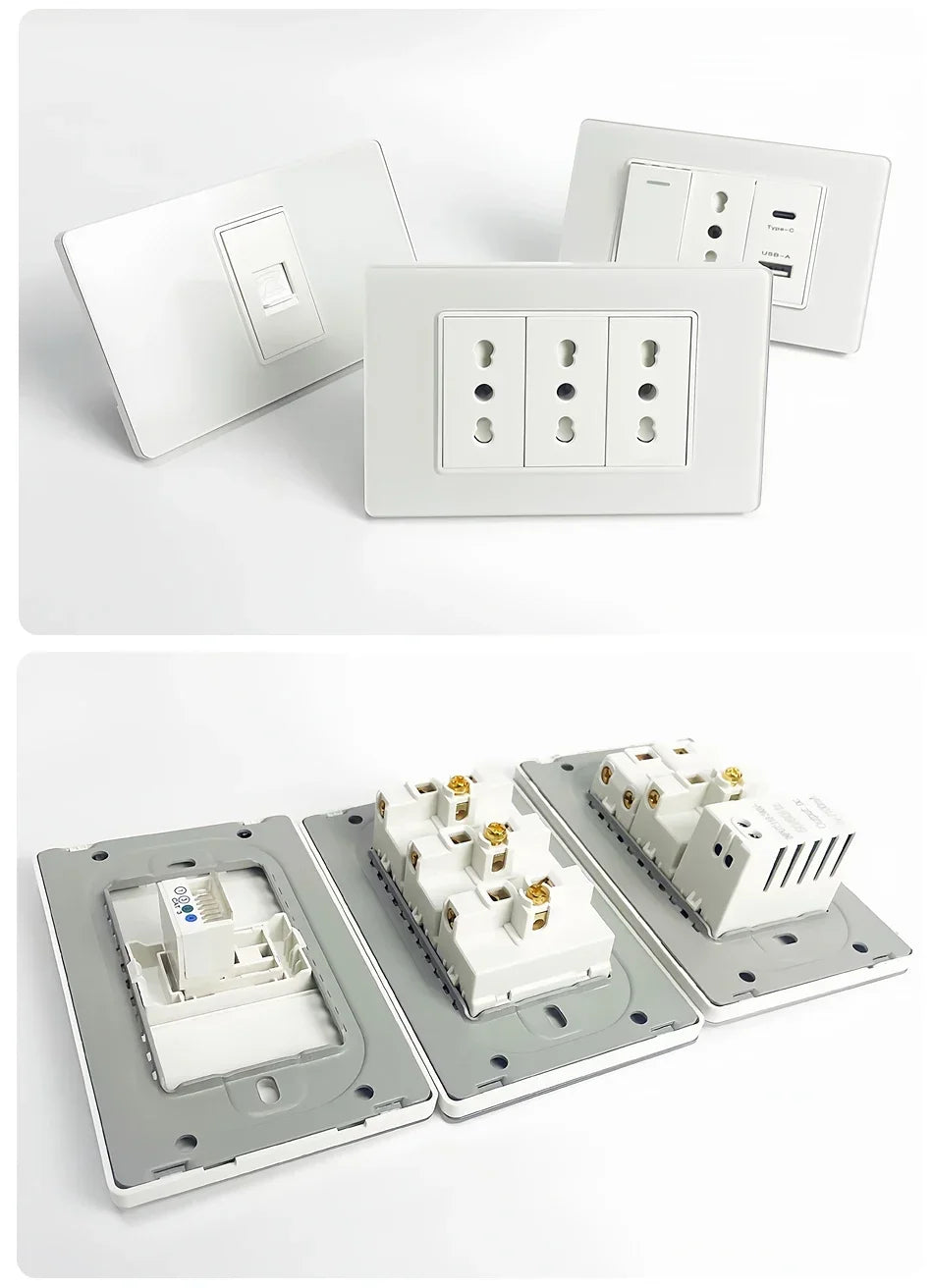 118 Series Black Tempered Glass Wall Switch Socket Italy Standard 16A Outlet with USB Type-C 20W Fast Charging for Home Office