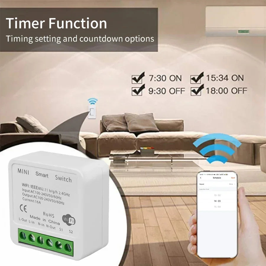 16A 20A Tuya Smart WiFi Switch RF 433Mhz Receiver Breaker Relay Module 2-way Control Smart Life App Remote Alexa Google Home