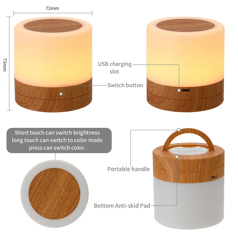 RGB Night Lamp Camping Light Atmosphere Night Lights Bedside Lamps Color Changing Tent with Remote Touch Control for Bedroom Dec