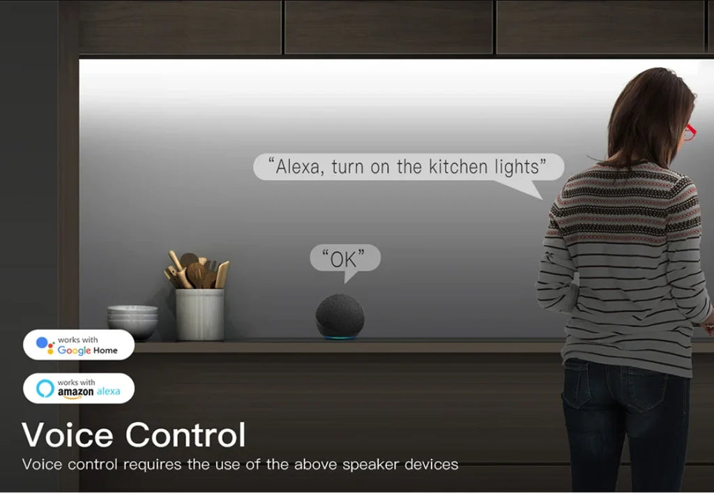 Zigbee Smart Under Cabinet COB LED Strip Dimmable Light Bookcase Wardrobe Closet Tuya Lamp Tape App Remote Control Wifi Lights