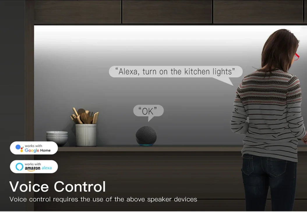 Zigbee Smart Under Cabinet COB LED Strip Dimmable Light Bookcase Wardrobe Closet Tuya Lamp Tape App Remote Control Wifi Lights