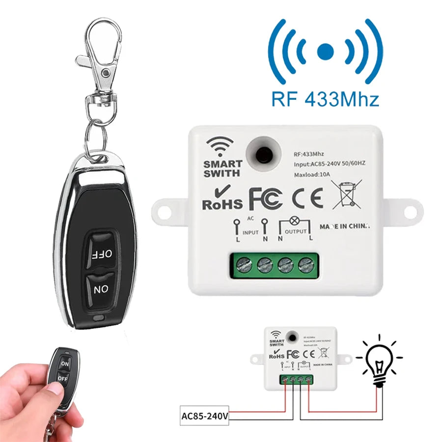 Mini Wireless Smart Light Switch with Remote Control RF 433 Mhz Relay Receiver AC 220V 110V Switch Module for Home Led Lamp Fan