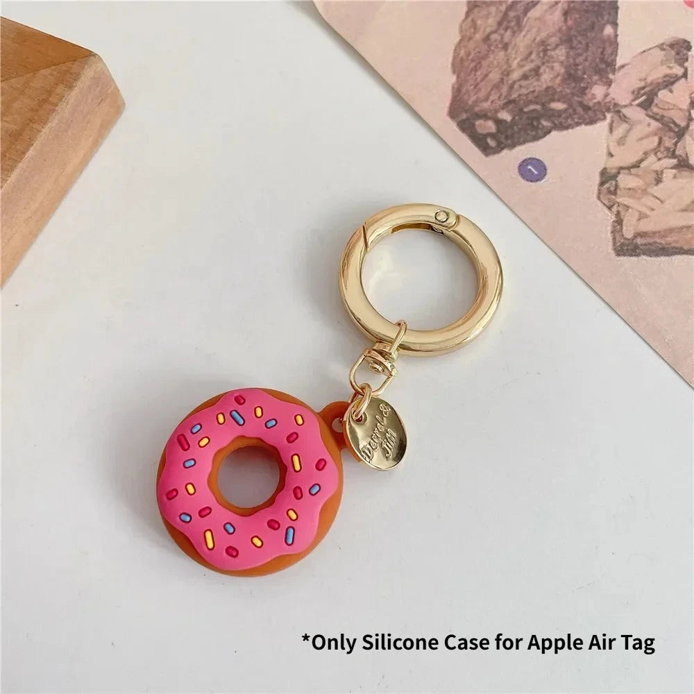 Silicone Case for Apple Air Tag Tracker Case Cartoon Donut Silicone Case for Apple Airtag Case Dog Collar GPS Finder Protective