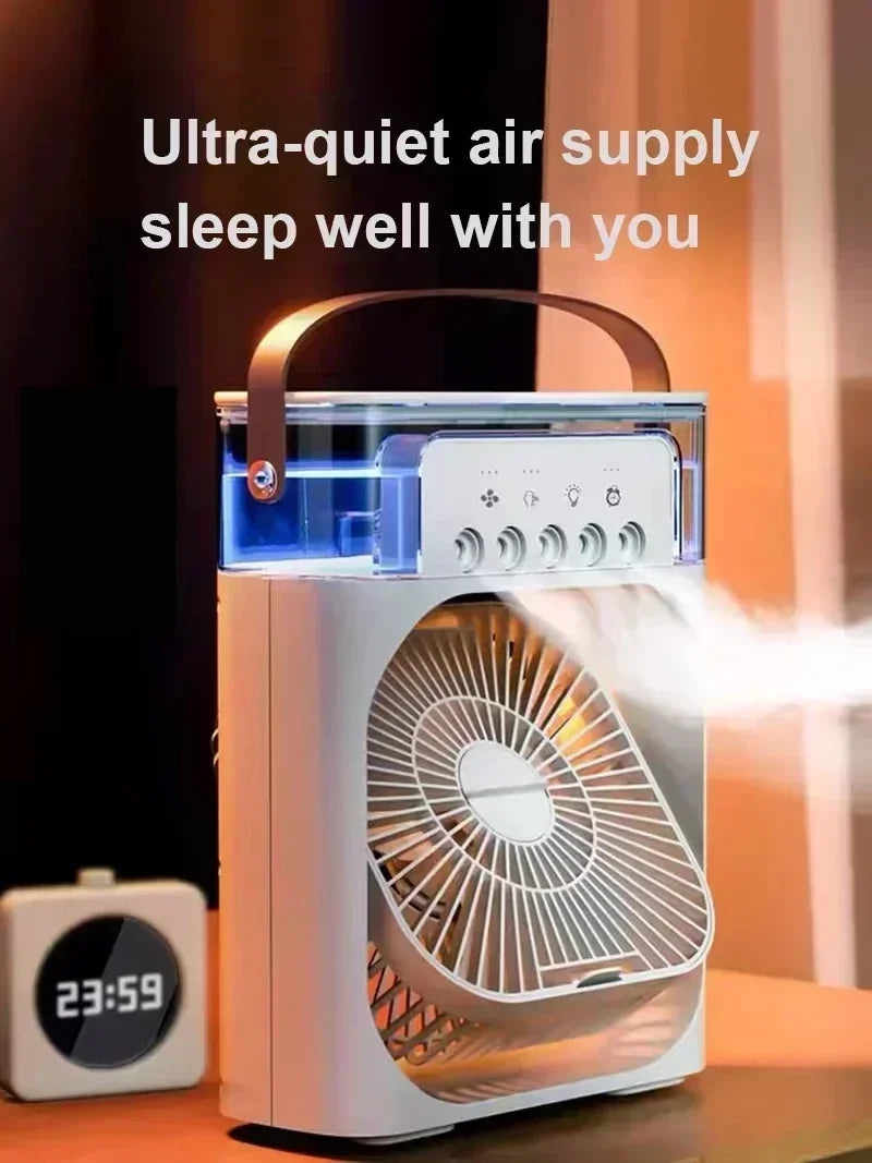 New 3 In 1 Mini Air Cooler LED Night Light Humidifier Portable Cooling Device Home Office Desktop Refreshing Household Appliance