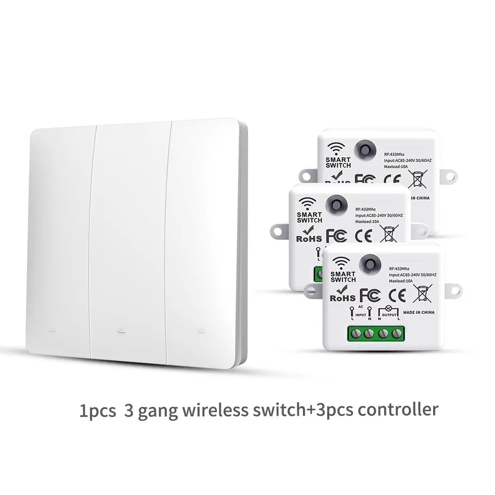 RF433 Self-Powered Wireless Light Switch, Kinetic Energy No Battery,Long Range Wall-Penetrating Signal, Easy Retrofit for Home