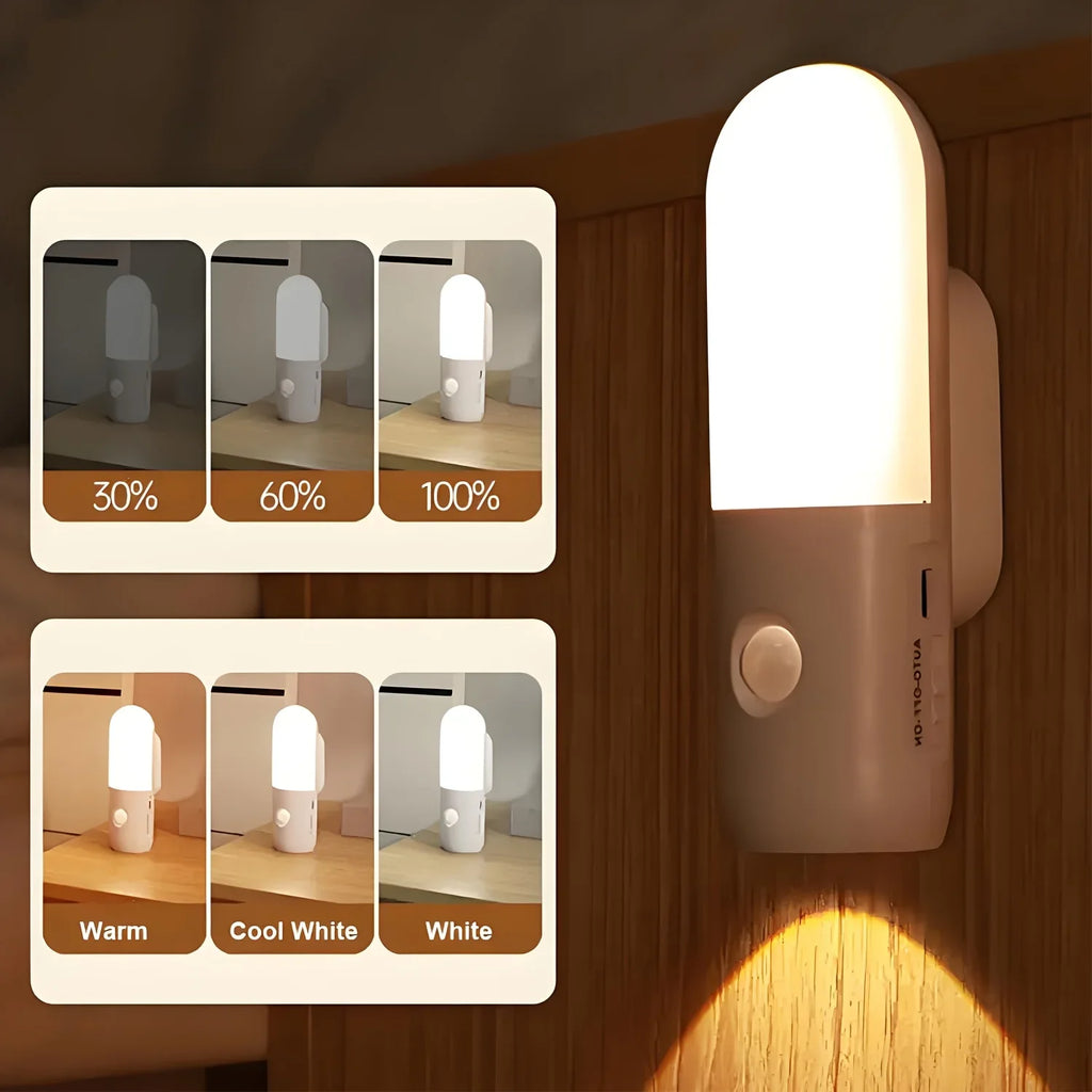 3 Colors Dimmable Spotlights 2 in 1 LED Night Light with Motion Sensor Rechargeable Magnetic Wall Lamp for Bedroom Hallway Stair