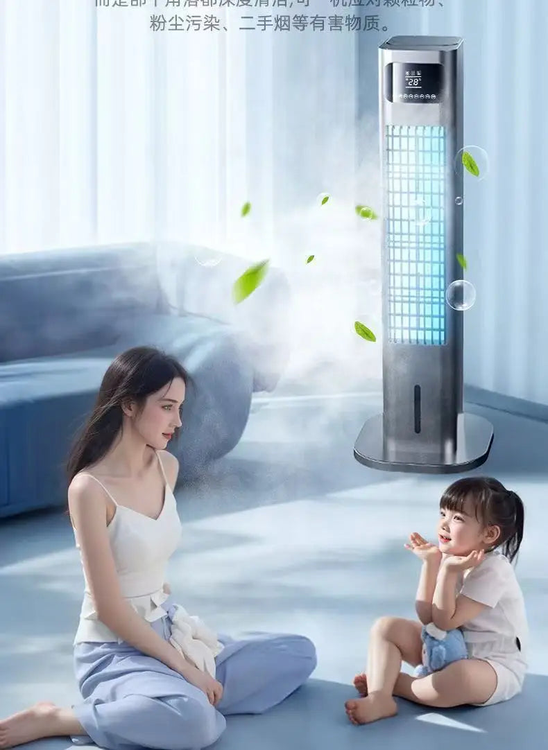 【Cool & Warm Air Cooler】: Smart Voice-Controlled, Water-Cooled Tower Fan with Cooling & Heating Functions