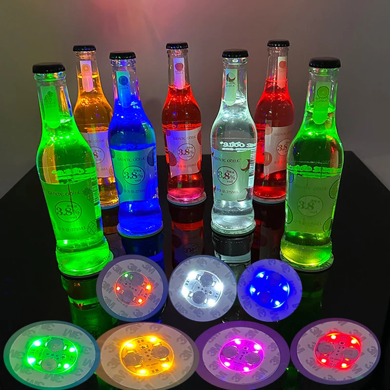10pcs LED Light Coaster Illuminated Wine Bottle Stickers Illuminated Wine Bottle Mat Drinking Club Bars Party Decor Light