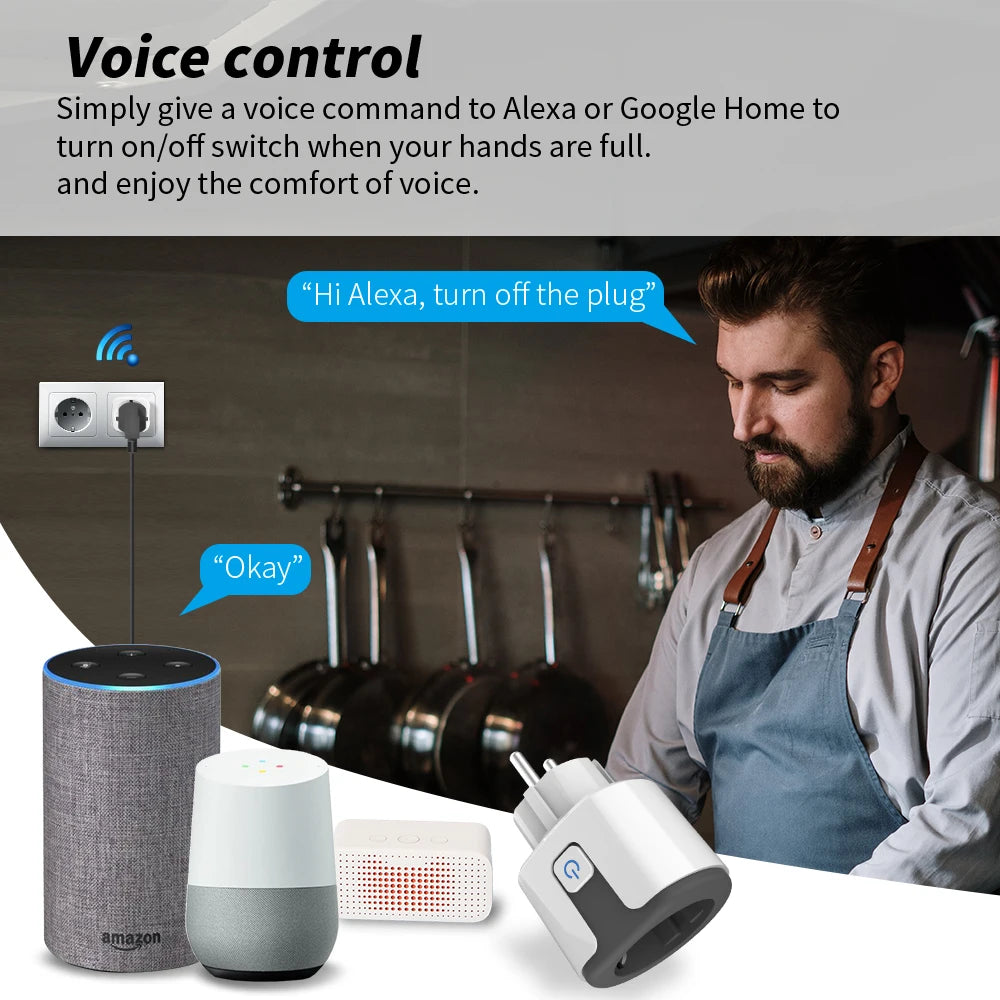 Tuya WiFi Smart Plug 16A/20A EU Smart Socket With Power Monitoring Timing Function Smart Life APP Voice Control Via Alexa Google