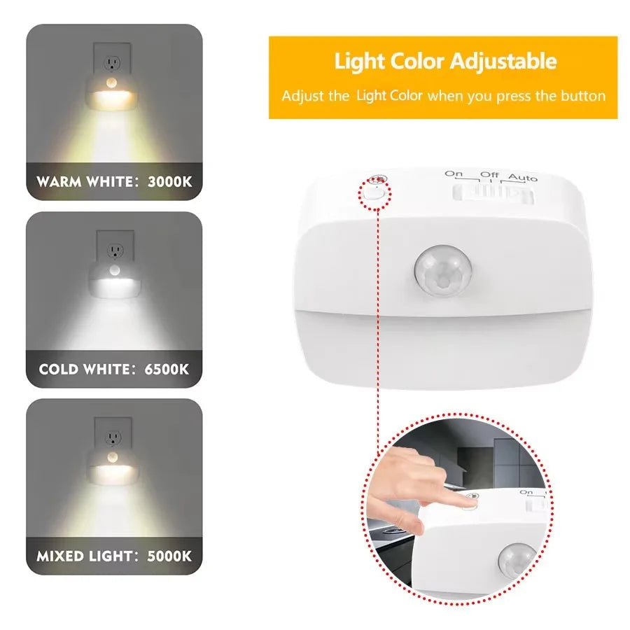 EU Plug Night Light PIR Sensor Automatic Sensor On/Off Bedside Light For Bedroom Washroom Children's Room Closet Night Lighting