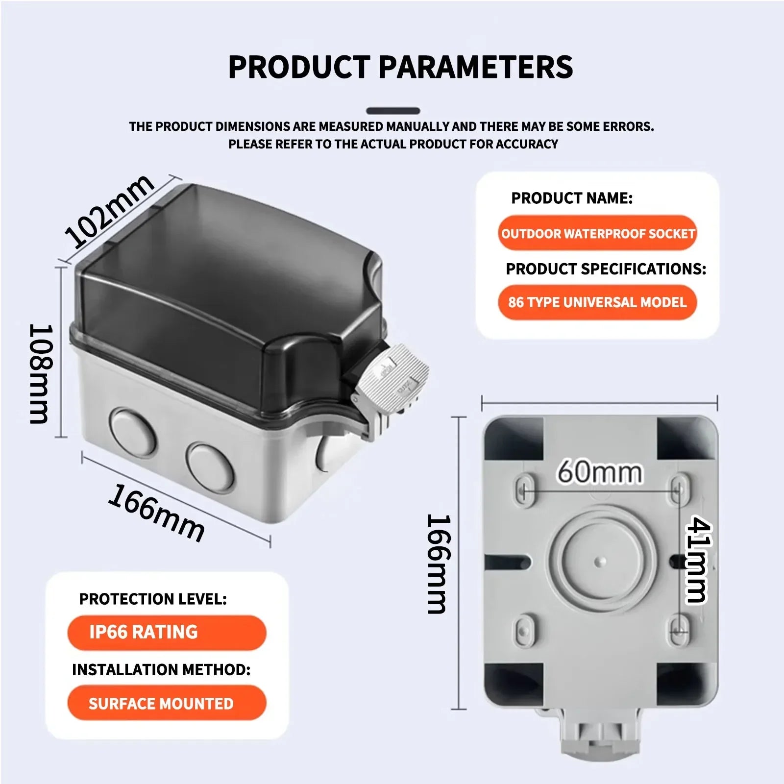 IP66 Outdoor Socket 220V EU Sockets with Switch Waterproof Double Plug for Garden Courtyard Use Waterproof Socket Box