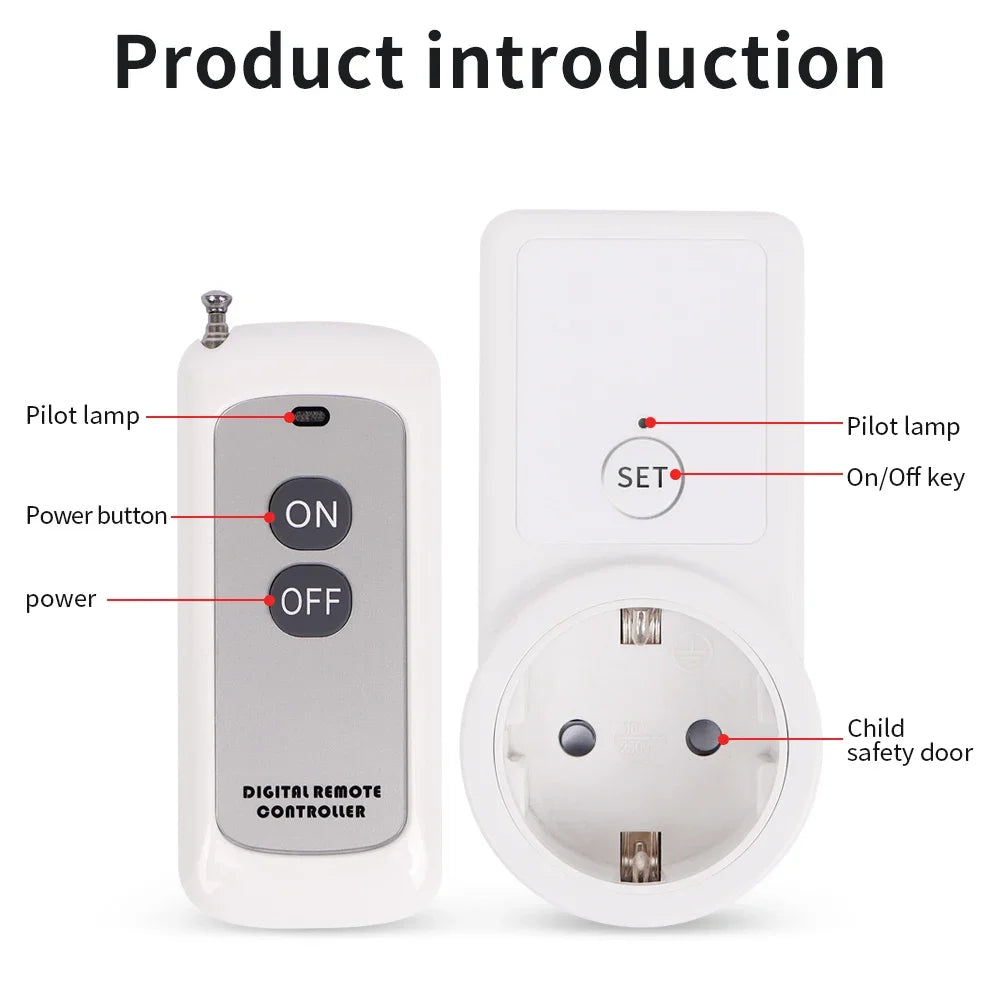 433Mhz Wireless Remote Control Socket Smart EU Plug 50m Remote Power Outlet 15A 220V-240V for Home Appliance Light Fan