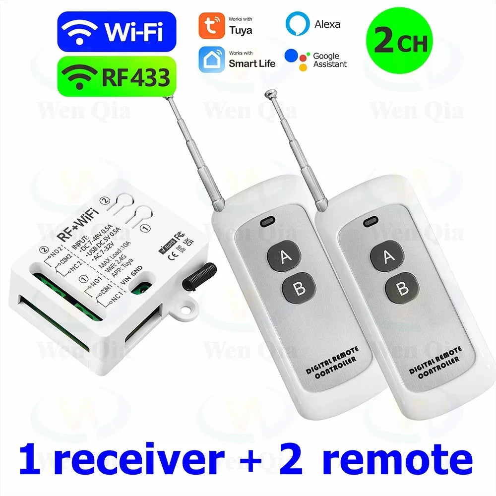 2CH Smart Light Switch Tuya,WiFi & RF Remote Control Module,USB 5V DC 12V 24V 48V,work with Alexa Google Home,for Lamp Fan Motor