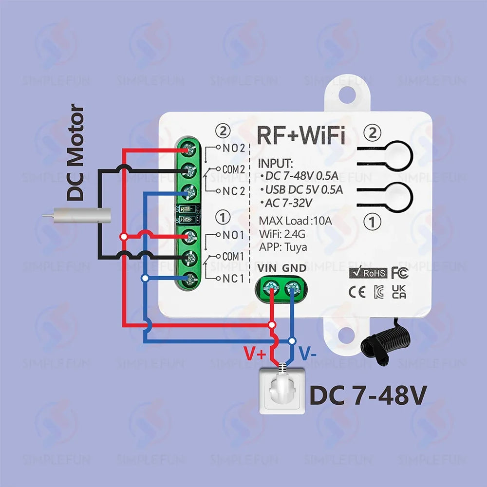 Tuya WiFi RF433mhz Motor Remote Control Switch 2 CH DC 12V 24V DIY Switch/Garage Door Opener/Motor,Work with Alexa Google Home