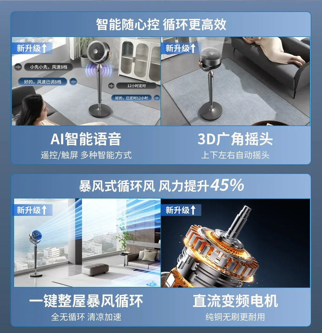 Smart Voice Control Tower Fan with Aromatherapy Energy Saving 12H Timer Adjustable Stand Pure Copper Motor Air Circulator