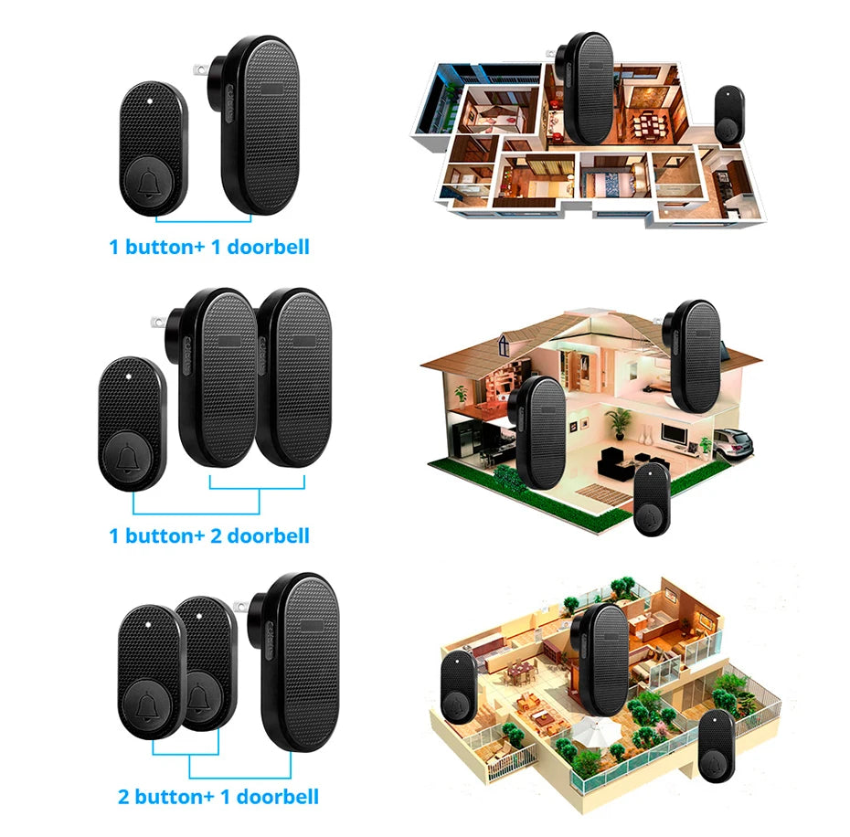 KERUI Wireless Doorbell with 33 Songs Melody Smart Home Welcome Chime Kit 4 Level Volume Intelligent Door Bell 150m Transmission