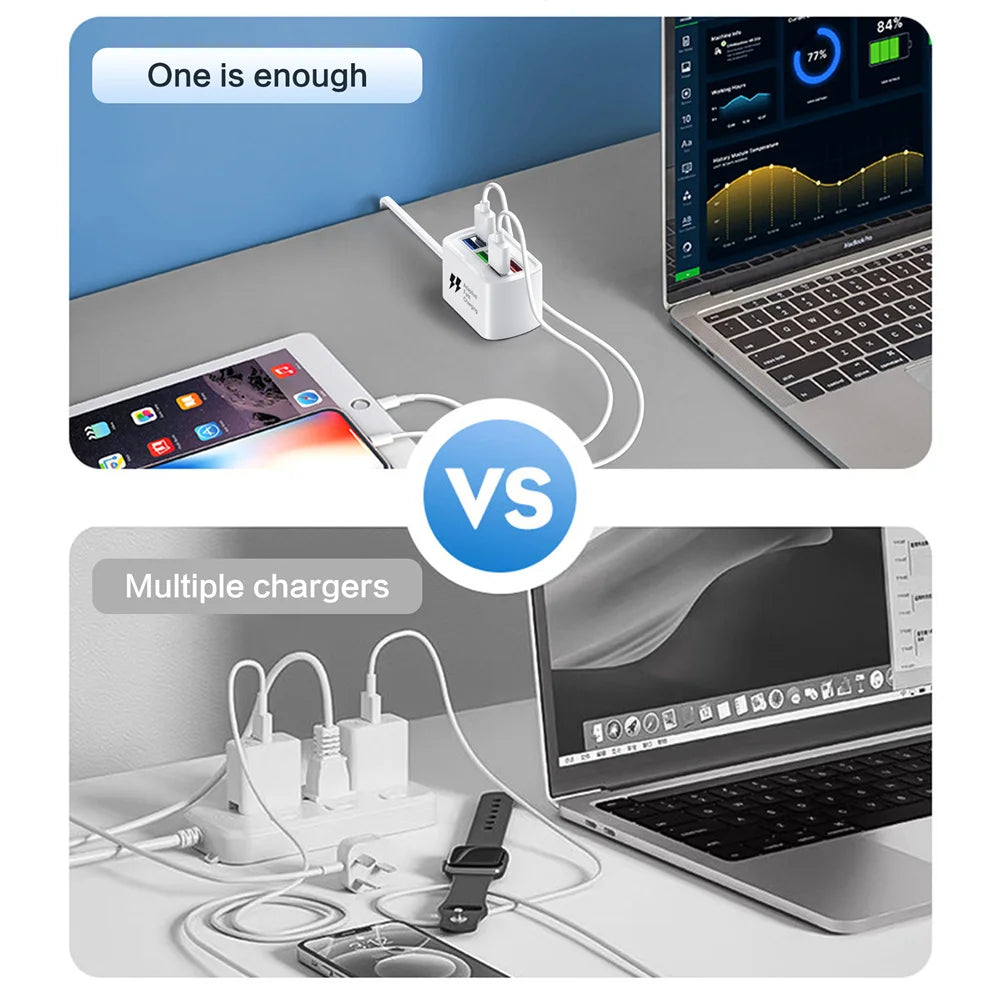 6 in 1 Fast USB Charger Power Strip Desktop Fast Charging Station with 1m Cord USB Hub Adapter Socket for iPhone Home EU US Plug