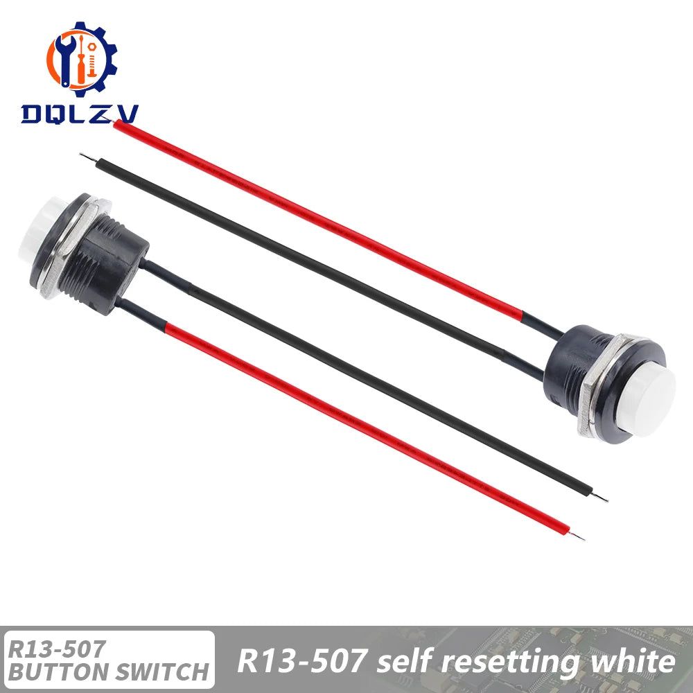 Momentary Push Button Switch With Cable 16mm 6A/125VAC 3A/250VAC Round Switches R13-507 BLACK RED GREEN WHITE BLUE YELLOW