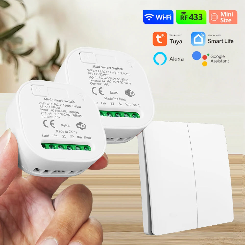 TUYA ALEXA Self-powered Wireless Wall Switch No Battery Required 86Type RF433Mhz Waterproof Switch AC110V 220V for home light
