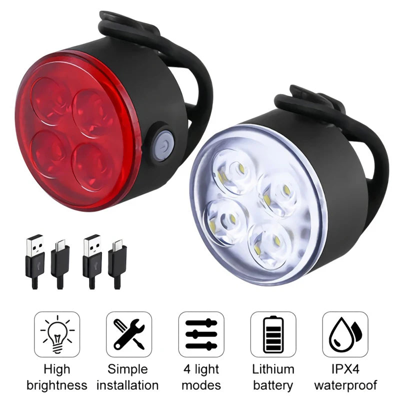 BUCKLOS Bike Light Set Rechargeable Rear Light Front Lamp Waterproof Riding Headlight USB MTB Taillight Led 1PC Cycling Parts