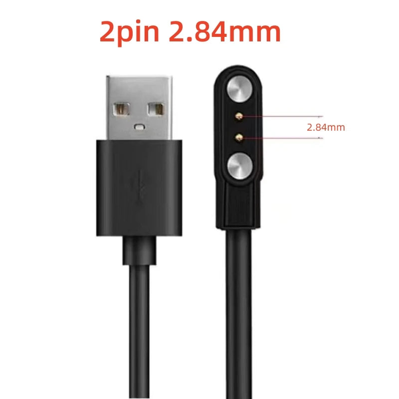 Universal 2Pin 4mm 7.62mm 4Pin Strong Magnetic Charge Cable USB Charging Line Cord Black White for Smart Watches