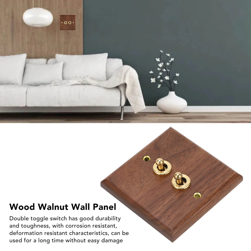 250V Single or Double Toggle Switch Retro Walnut Wood Wall Mount Panel with Brass Screw 50HZ