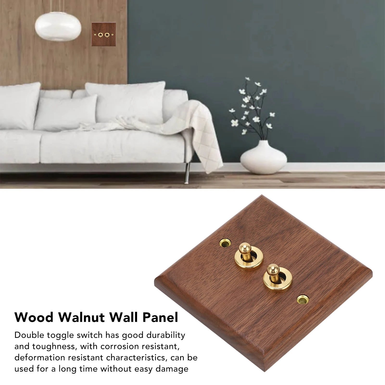 250V Single or Double Toggle Switch Retro Walnut Wood Wall Mount Panel with Brass Screw 50HZ