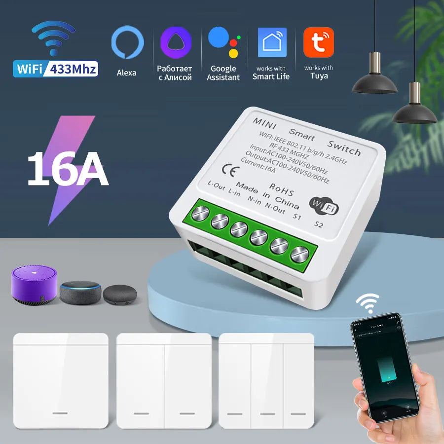 Tuya Smart WiFi Switch Smart Home Wireless RF 433mhz Smart Switch Wall Switch Smart Life APP Voice Control Via Alexa Google Home