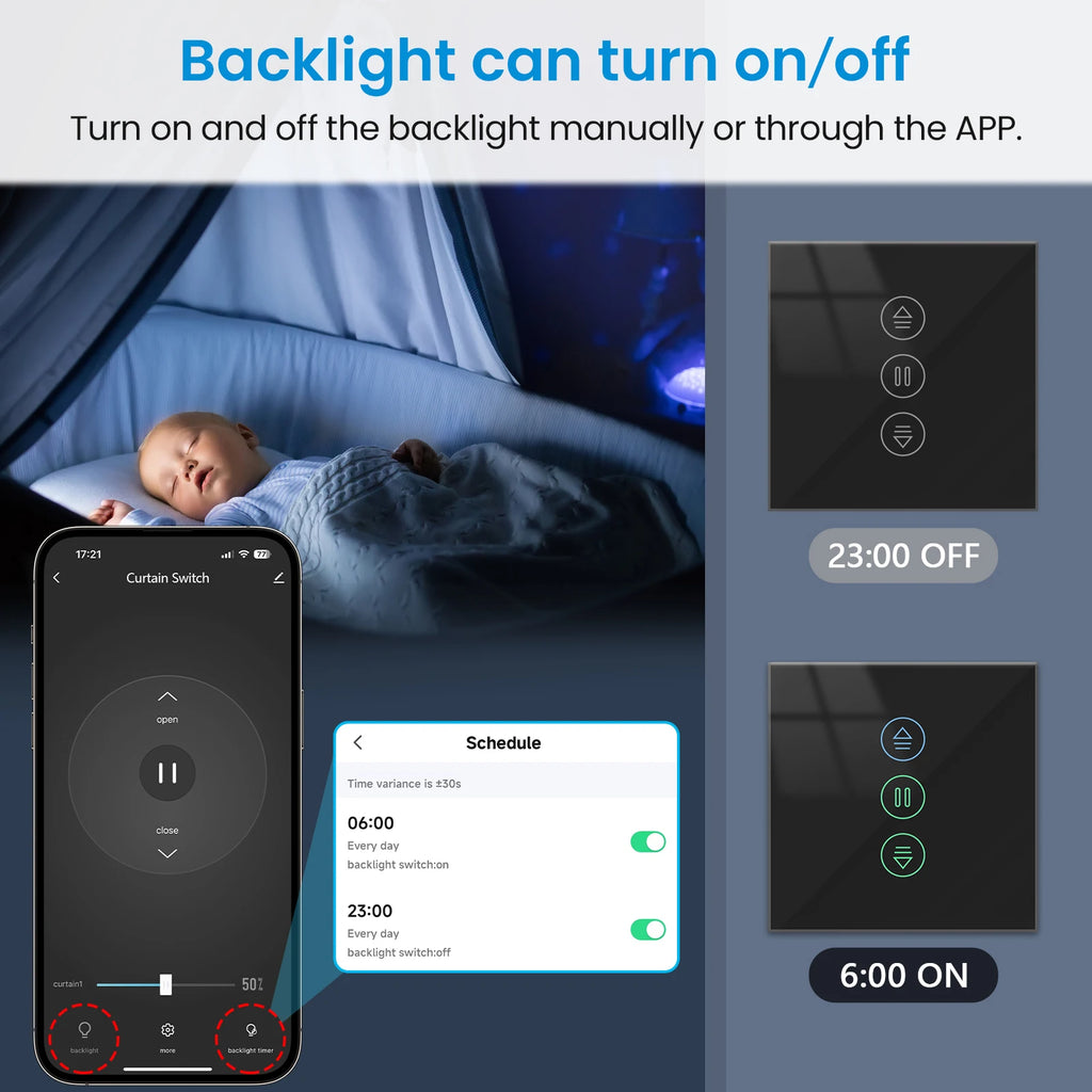 LoraTap Tuya Roller Shutter Touch Panel Switch Smart Life App Remote Progress Bar Settings Voice Control via Google Home Alexa