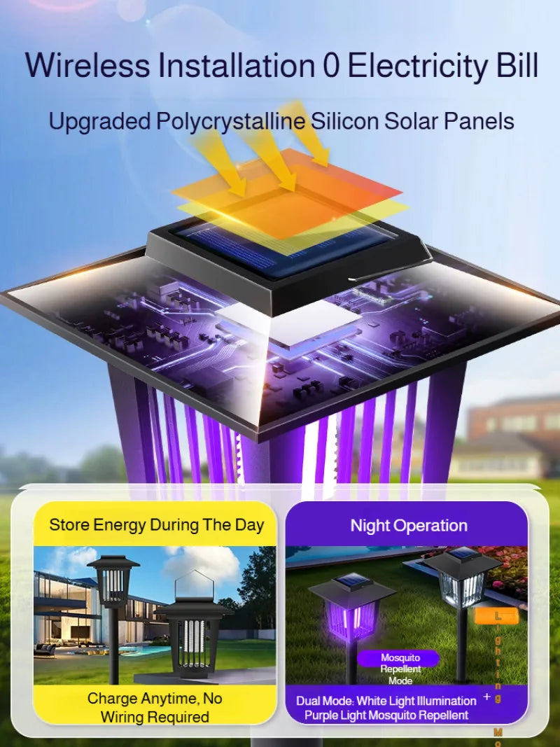 Anti-mosquito solar garden light lighting dual-purpose ground plug-in light square electronic mosquito killer light dual-purpose