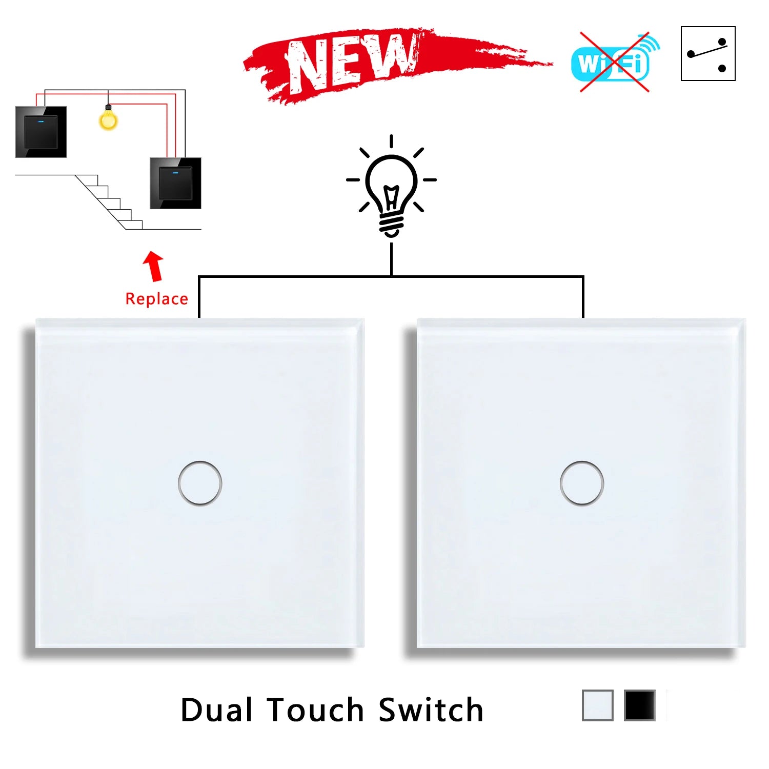 2way 3way 1gang Touch Switch Wall Light Switches No Neutral Wire 240V No Wifi For Staircase Bedside Switches Bedroom