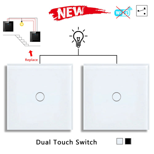 2way 3way 1gang Touch Switch Wall Light Switches No Neutral Wire 240V No Wifi For Staircase Bedside Switches Bedroom