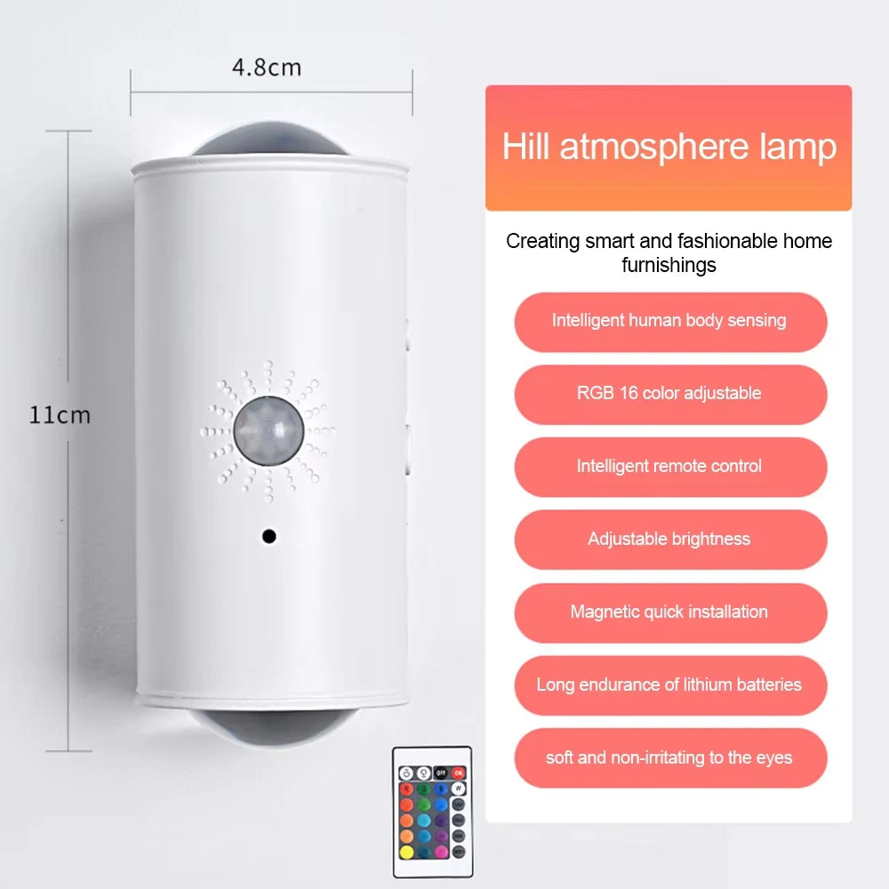 LED Motion Sensor Night Light RGB Colors Changing Wireless Wall Lamp Rechargeable Magnetic Sunset Lamp for Bedroom Living Room