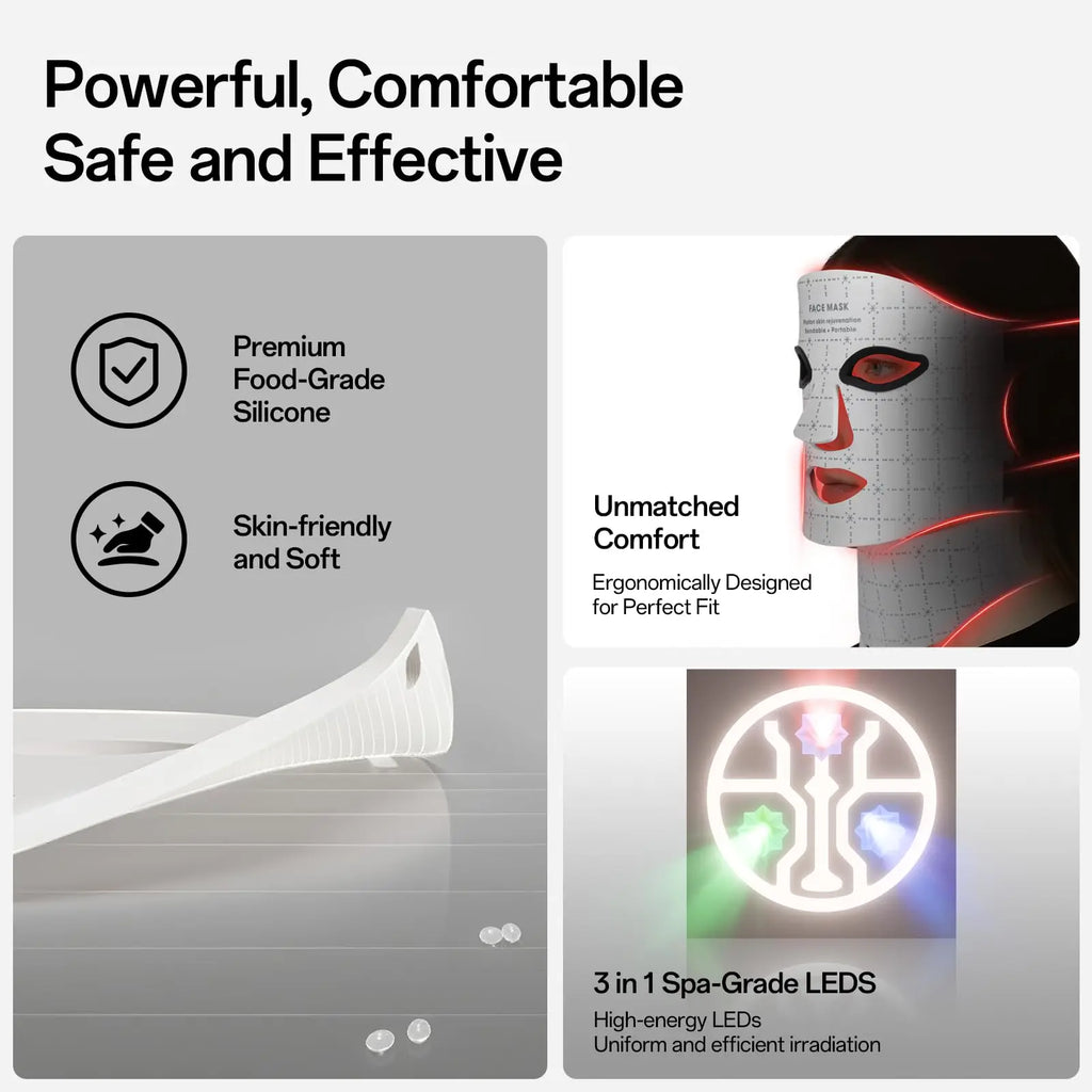 Portable 7 Colors Led Face Mask Skin Care Beauty Device Red Light Therapy Mask USB Rechargeable and Ergonomic Design for Home
