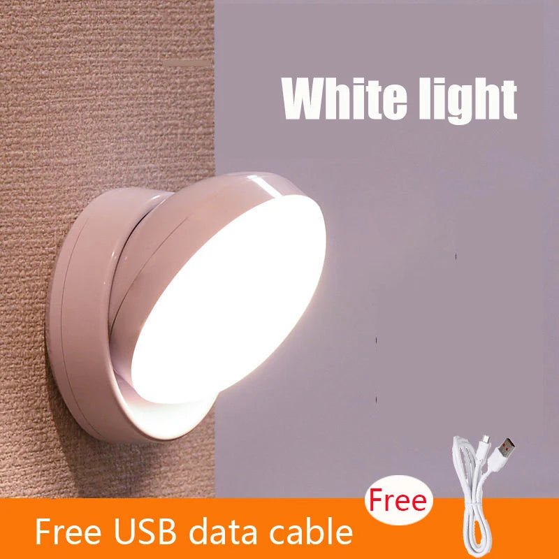 360° PIR Motion Sensing Light Round Energy Saving Bedroom USB Rechargeable Night Lamp Closet Bedside Stairs Induction Smart Lamp