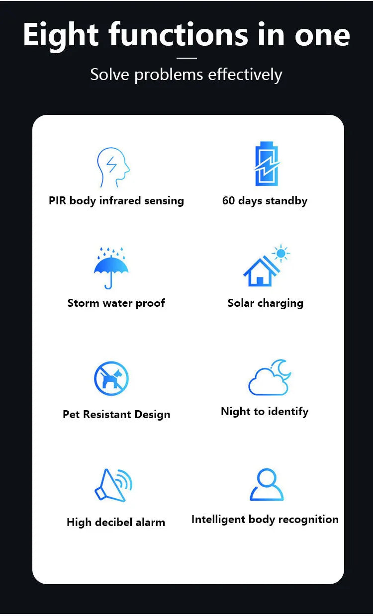 Waterproof Solar Powered Alarm Light Remote Control Motion Sensor Detector Siren Strobe Alarm Pet For Home Yard Outdoor Security