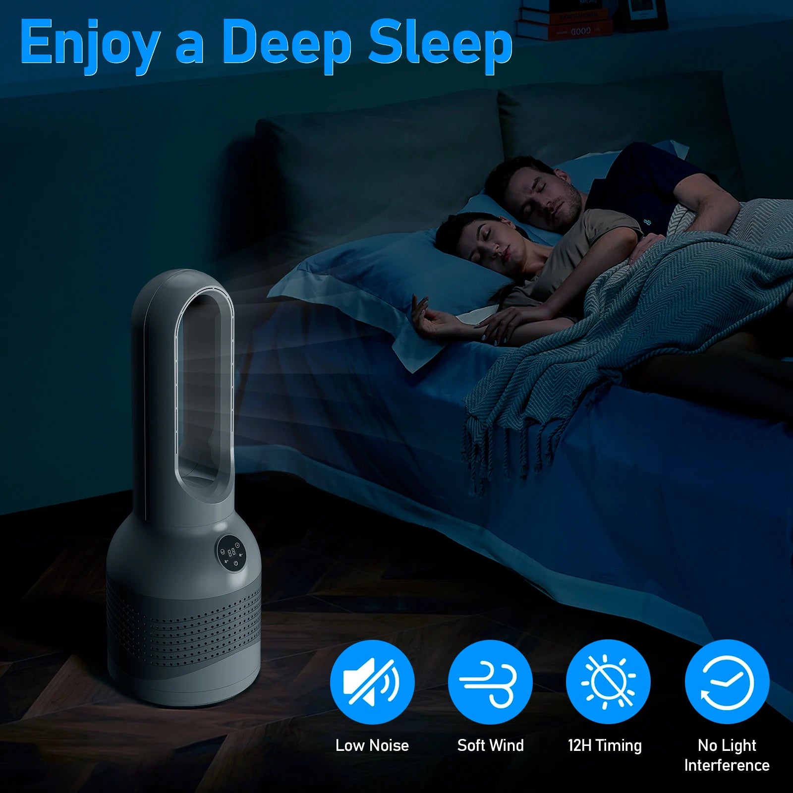 Smart 3-in-1 Air Purifier Bladeless Tower Pedestal Fan with Electric Heater and Leafless Standing Feature for Household Use