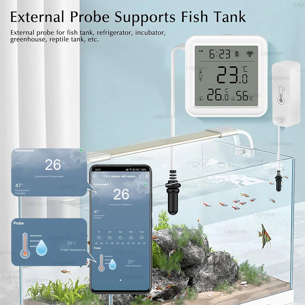Tuya Temperature Humidity Sensor With External Probe Smart Home WiFi/Zigbee Hygrometer For Fridge Water Pool Thermostat Alarm